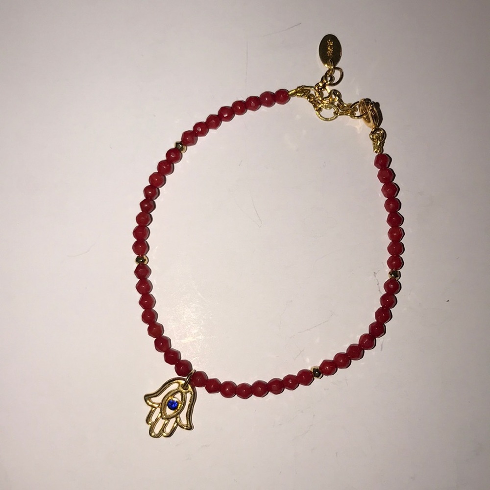 Adjustable beaded hamza hand bracelet